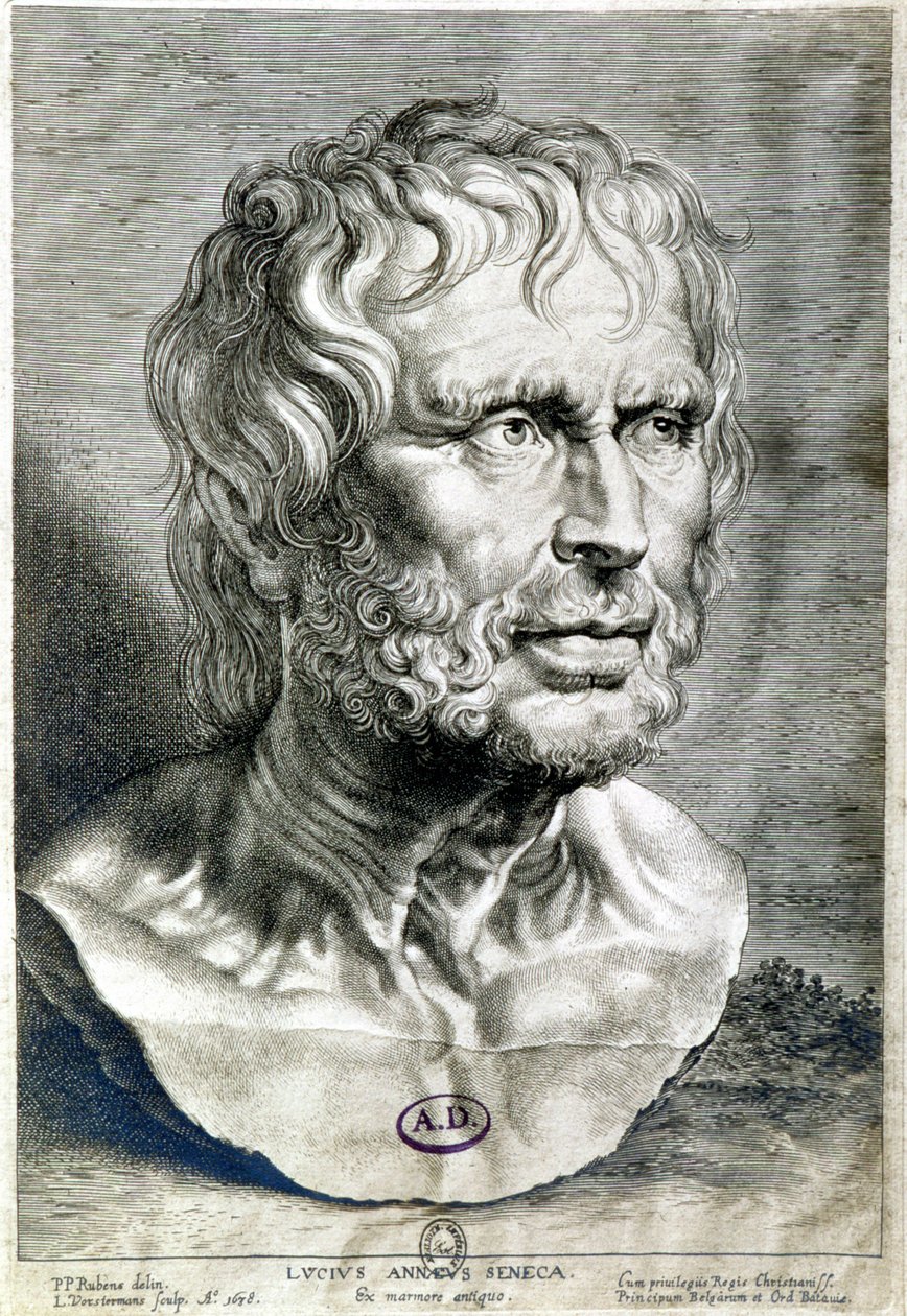 Seneque (Lucius Annaeus Seneca, Kr. e. 4-65), a sztoikus iskola filozófusa, drámaíró és római államférfi portréja - Metszet 1638 - Coll Maciet, Díszítőművészeti Könyvtár, Párizs alkotó: Unknown artist