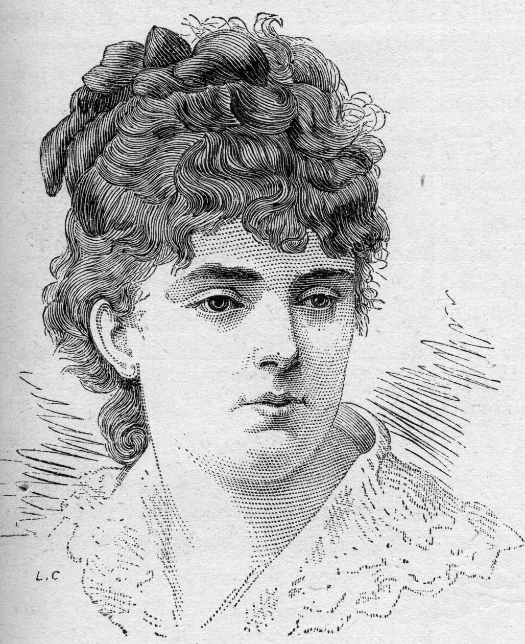 Sophie Croizette francia komikus, 1868 és 1882 között a Comedie Francaise tagja portréja. Metszet a „Le Monde Illustré” 1168. sz. augusztus 16-án. alkotó: Unknown artist