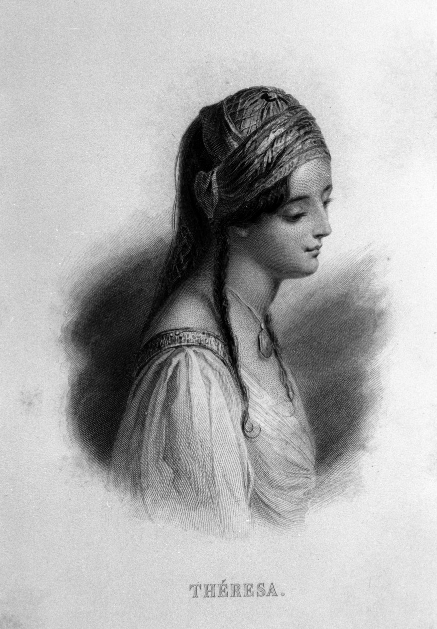 Teresa Gamba portréja Guiccioliban (XIX. század), aki szerelmes George Gordon Byron költőbe. századi metszet alkotó: Unknown artist