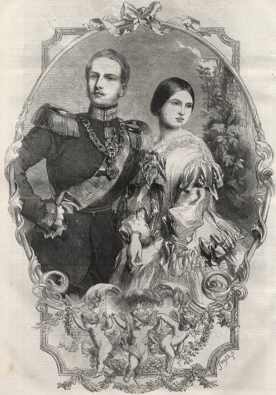 Királyi Felségük Viktória hercegnő (1840-1901) (Viktória királynő) és Frigyes Vilmos porosz trónörökös (1831-1888) portréja. Metszet 1858-ból. alkotó: Unknown artist