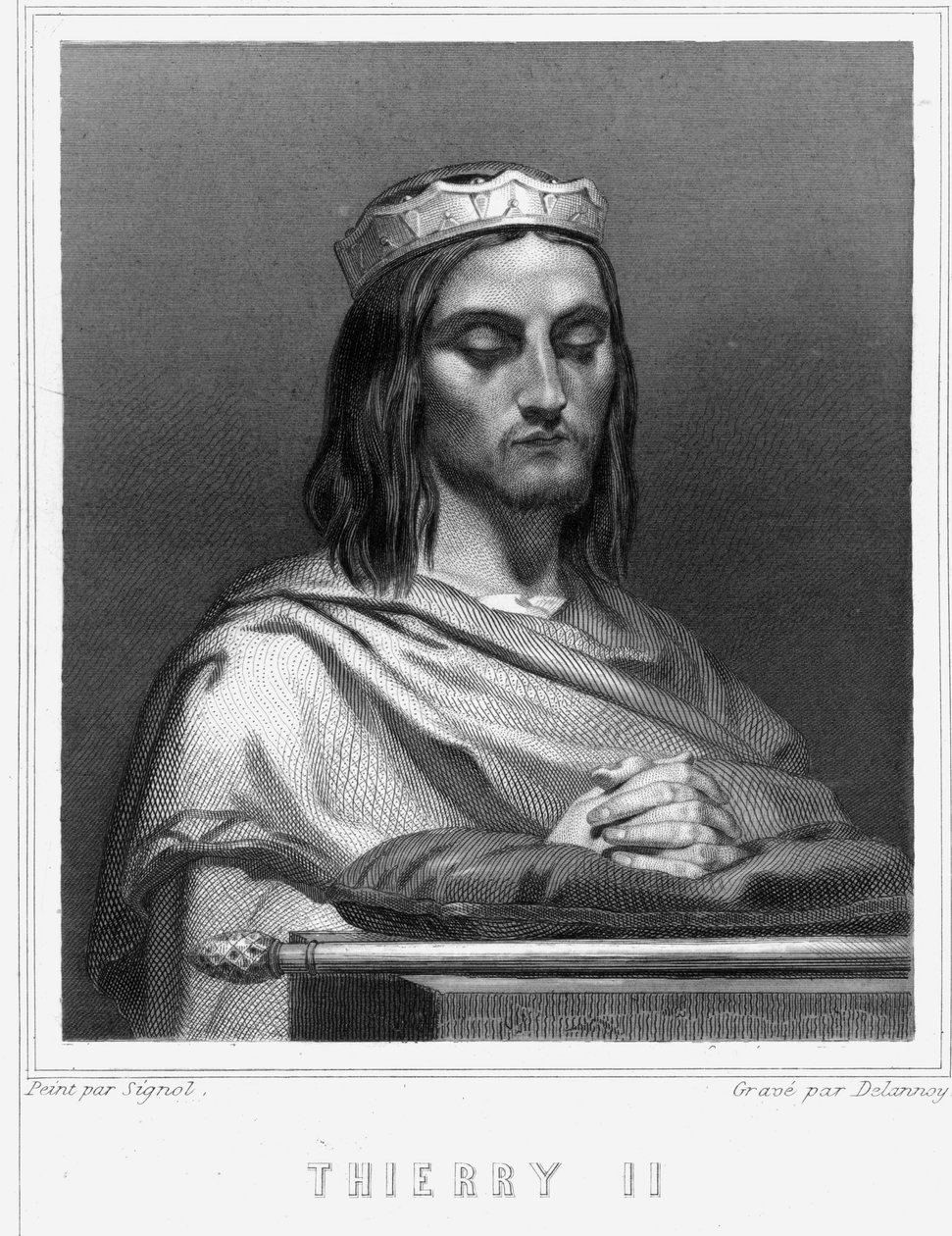II. Thierry (? - 613), Burgundia és Austrasie királyának portréja - Lavallée „Histoire des Français”-jában, metszet, sd. alkotó: Unknown artist