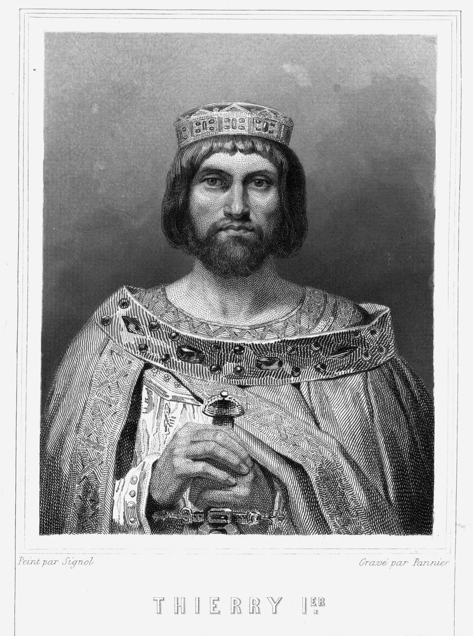 I. Thierry (? - 533), Ausztrália királyának portréja – Lavallée „” Histoire des Français” című művében, metszet, sd. alkotó: Unknown artist