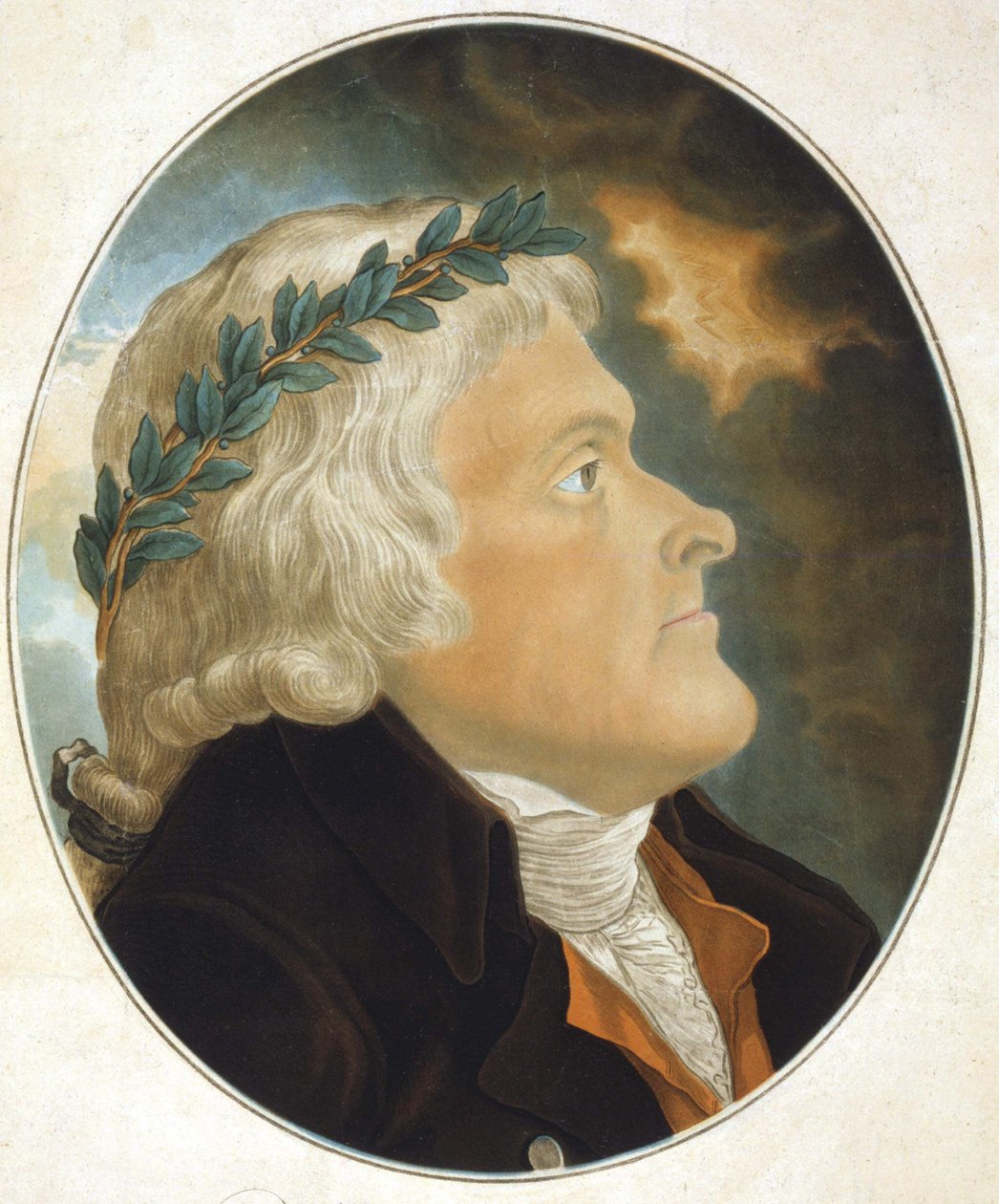 Thomas Jefferson (1743-1826) amerikai politikai író és államférfi portréja, amelyet barátja, Tadée Kosciusko rajzolt, és Sokolnicki úr metszett. Gravírozás sd. 19. század. alkotó: Unknown artist