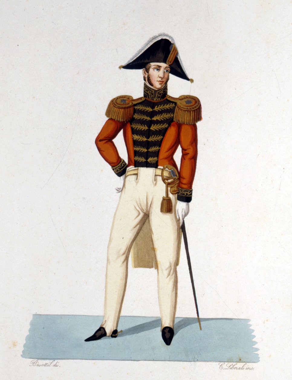 A Cape Becsület Lovagjának és a Pápai Armee kardjának portréja. századi metszet. alkotó: Unknown artist