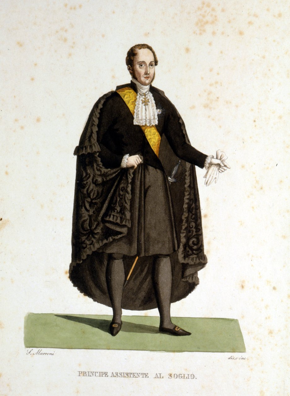 A Szentszék egy segédhercegének portréja, aki szertartások és látogatások során szolgált. századi metszet. alkotó: Unknown artist