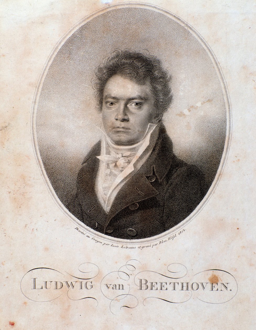 Ludwig van Beethoven (1770-1827) német zeneszerző portréja, metszet. 19. század. Bologna, Polgári Bibliográfiai Zenei Múzeum alkotó: Unknown artist