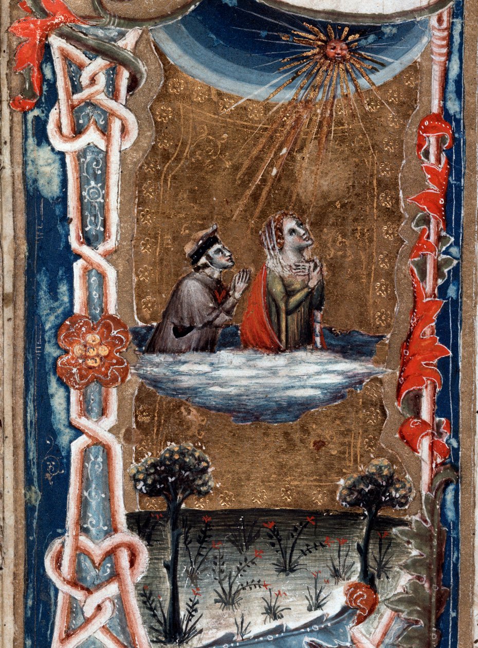 Dante Alighieri olasz költő portréja Beatrice-vel, az Isteni színjátékban - miniatűr alkotó: Unknown artist