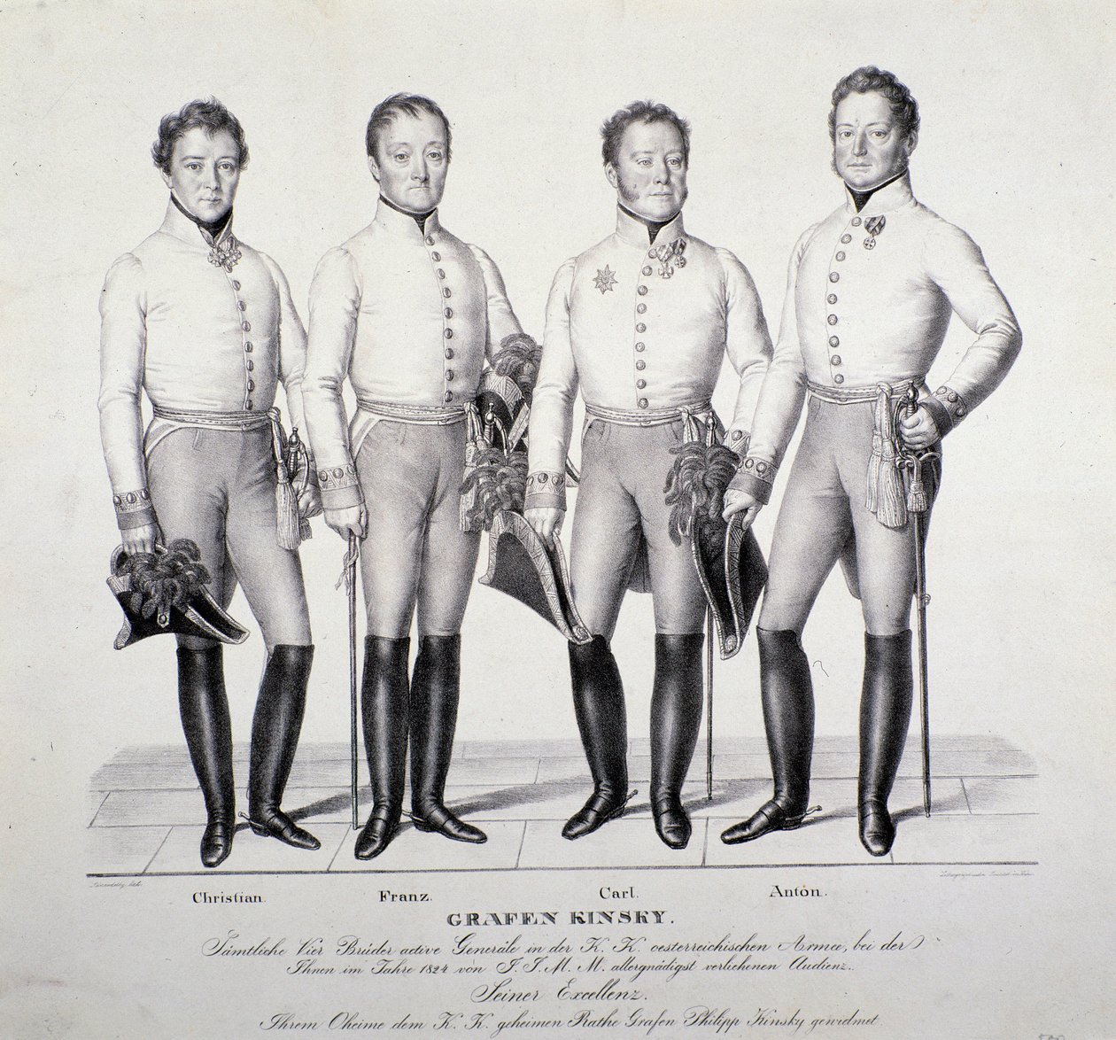A Kinsky család csehországi hercegeinek portréja: Christian, Franz, Carl és Anton ( Litográfia alkotó: Unknown artist