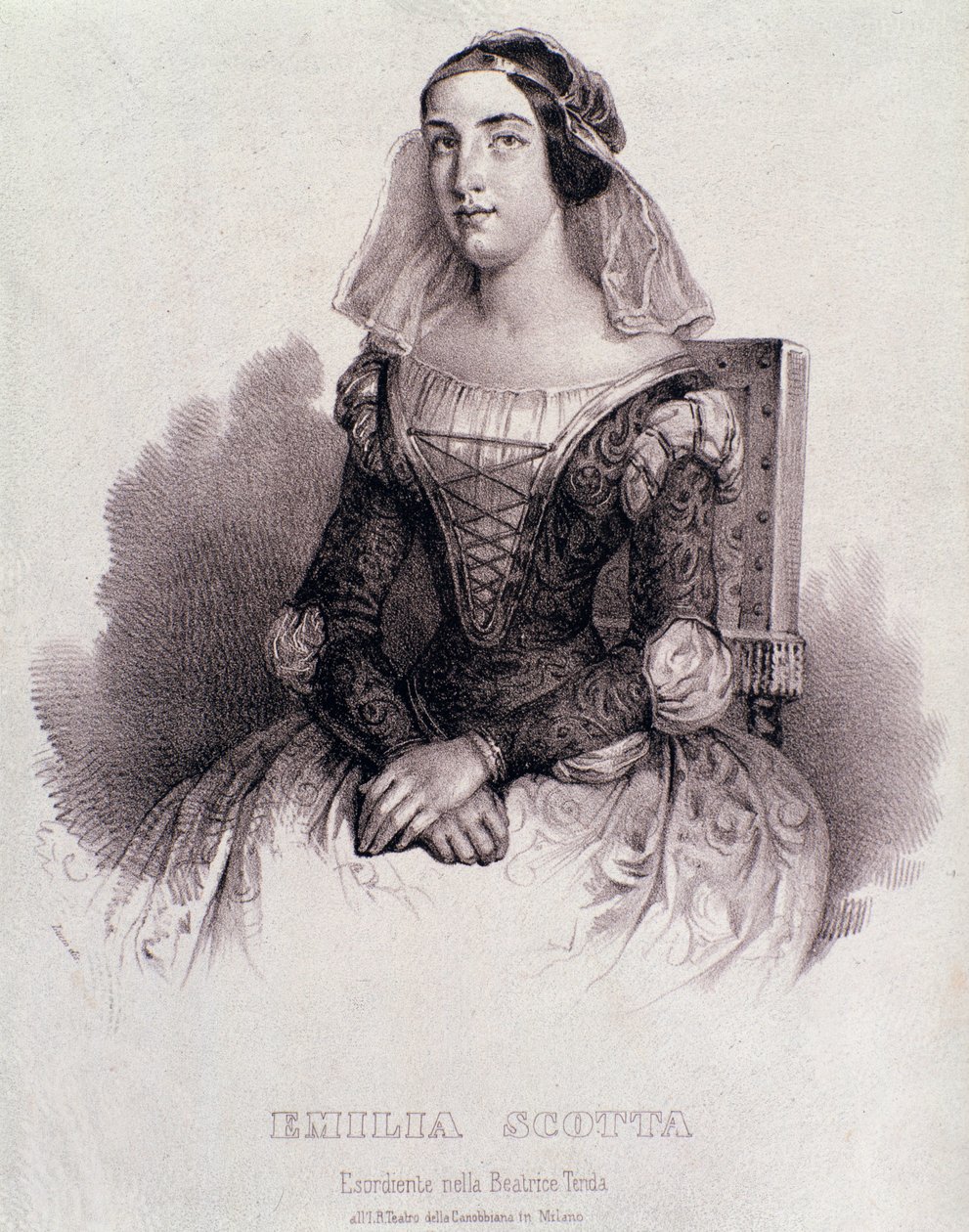 Emilia Scotta énekesnő portréja a Beatrice de Tende című operában alkotó: Unknown artist