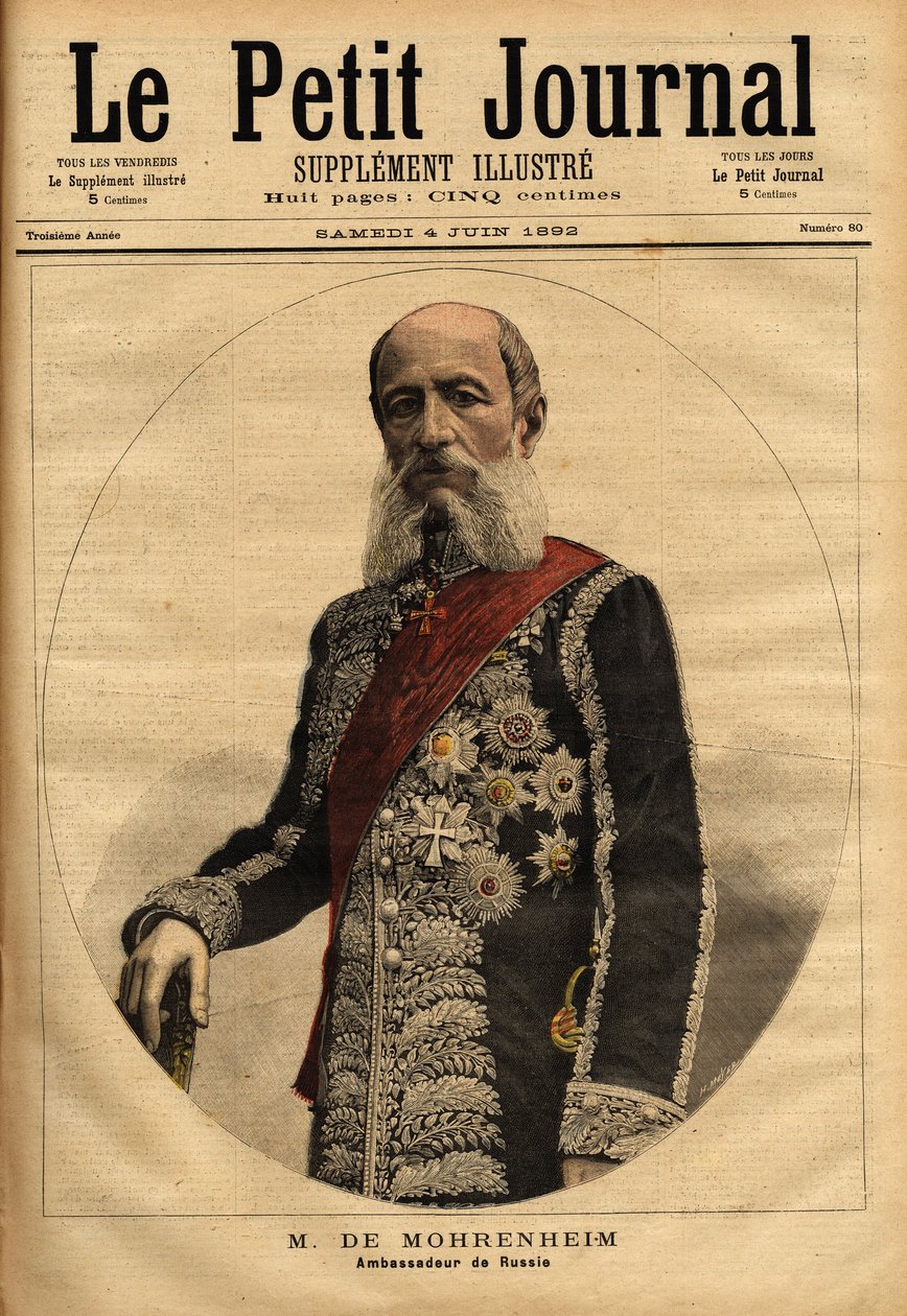 Mohrenheim báró, 1884-től 1898-ig Franciaország francia nagykövetének portréja. Metszet a „” Le petit journal”-ban” 1892.04.06. Selva gyűjteménye. alkotó: Unknown artist