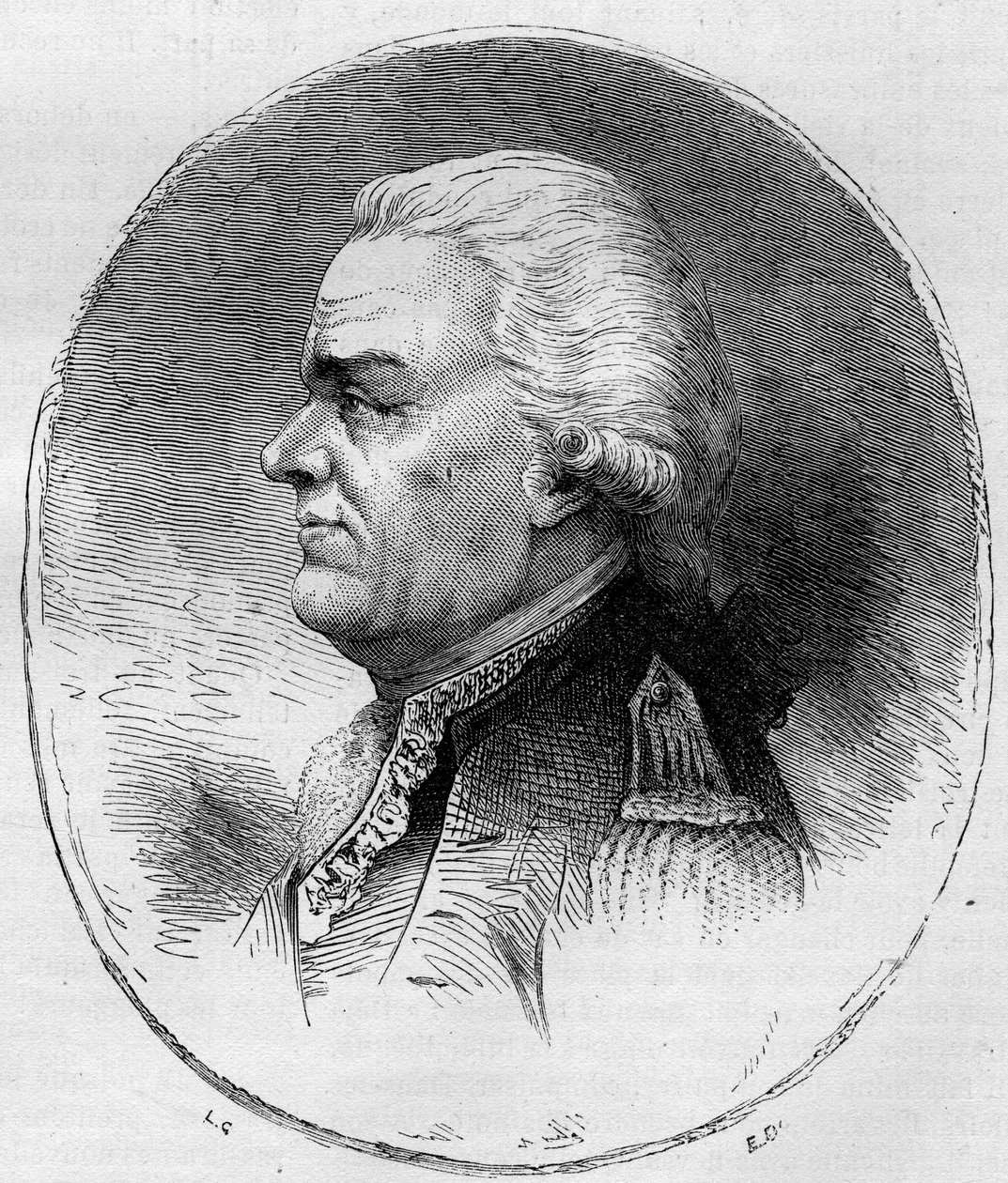 Grasse grófjának (Francois Joseph Paul, de Grasse Tilly márki) (1722-1788), az amerikai függetlenségi háborúban (1775-1783) részt vevő francia tengernagy portréja. Metszet 1881-ből. alkotó: Unknown artist