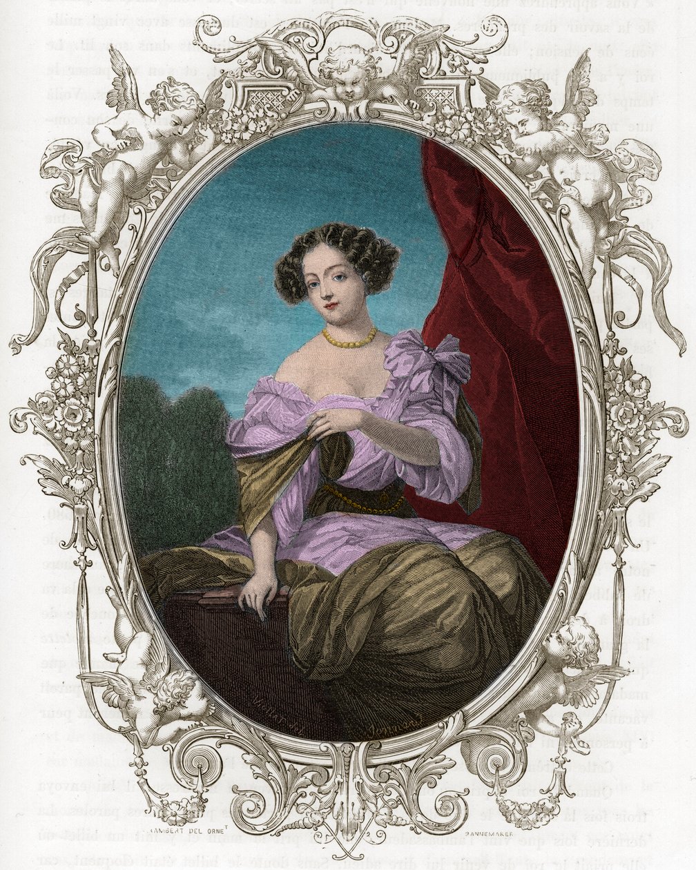 A hercegnő portréja (Mademoiselle), Fontanges (1661-1681), XIV. Lajos kedvence - 1862-es metszet első íróink „A világ királynői” című művében - Megjelent J G D ARMENGAUD irányítása alatt alkotó: Unknown artist