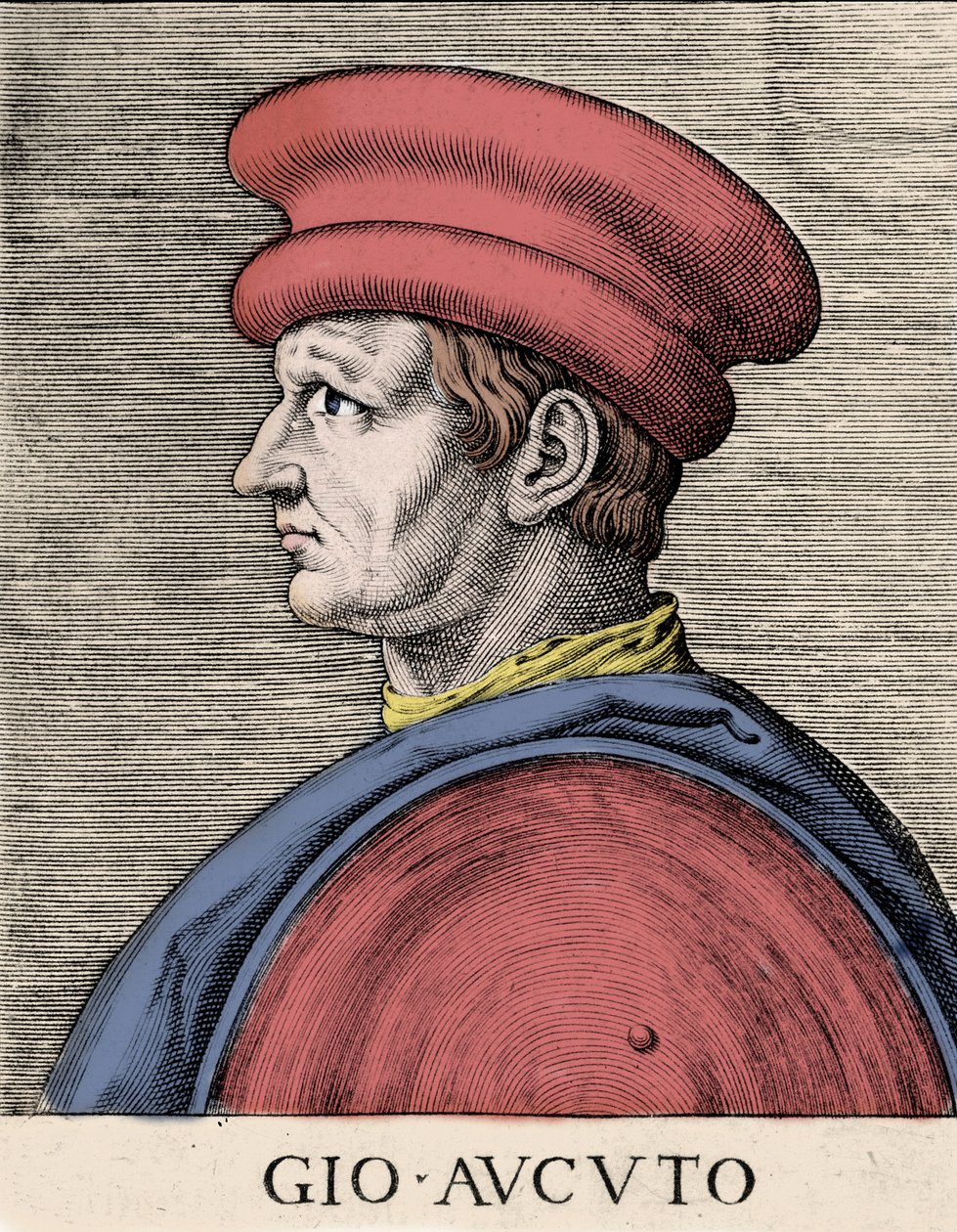 John Hawkwood angol zsoldos és condottiere (Jean Haccoude vagy Giovanni Acuto) portréja (1320-1394) Xilográfia a XVI. alkotó: Unknown artist
