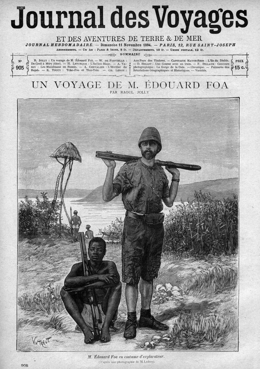 Edouard Foa felfedező portréja (1862-1901) a „Le journal des voyages” 905. szám alatti metszetben, november 11. alkotó: Unknown artist