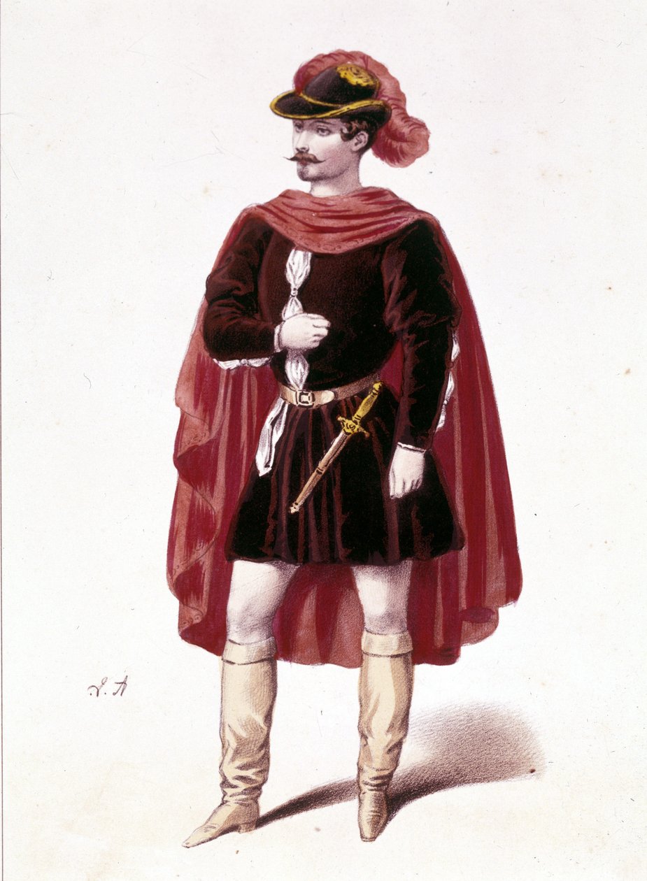 Louis Gueymard francia tenor (1822-1880) portréja Henri szerepében Giuseppe Verdi „I vespri siciliani” (A szicíliai vepres) első felvonásában alkotó: Unknown artist