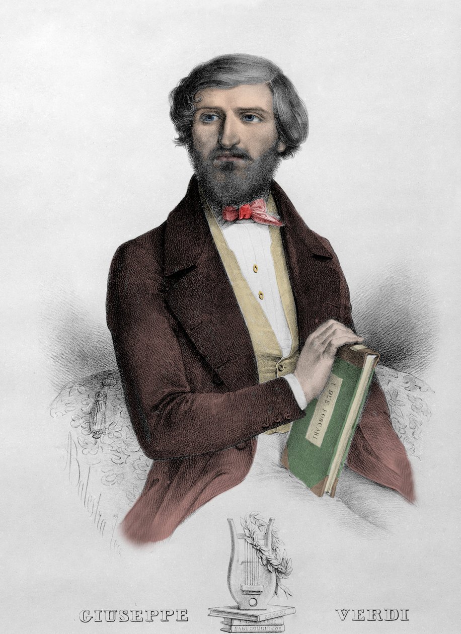 Giuseppe Verdi (1813 - 1901) olasz zeneszerző portréja „” i Due Foscari” című 1844-es metszettel. alkotó: Unknown artist