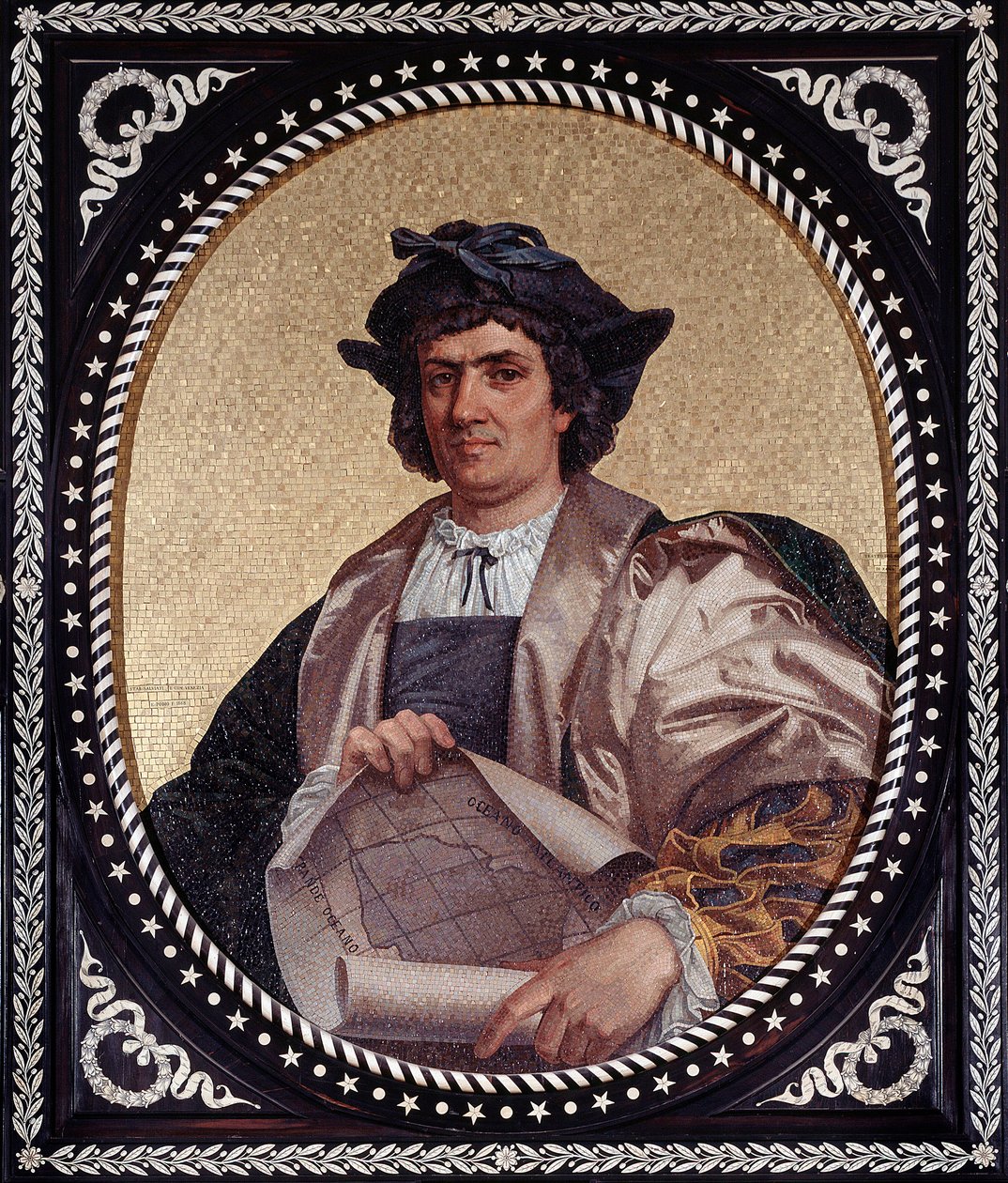 Kolumbusz Kristóf olasz navigátor portréja (Kolumbusz Kristóf, Cristoforo Colombo, Cristobal Colon) (1451-1506) Mozaik alkotó: Unknown artist
