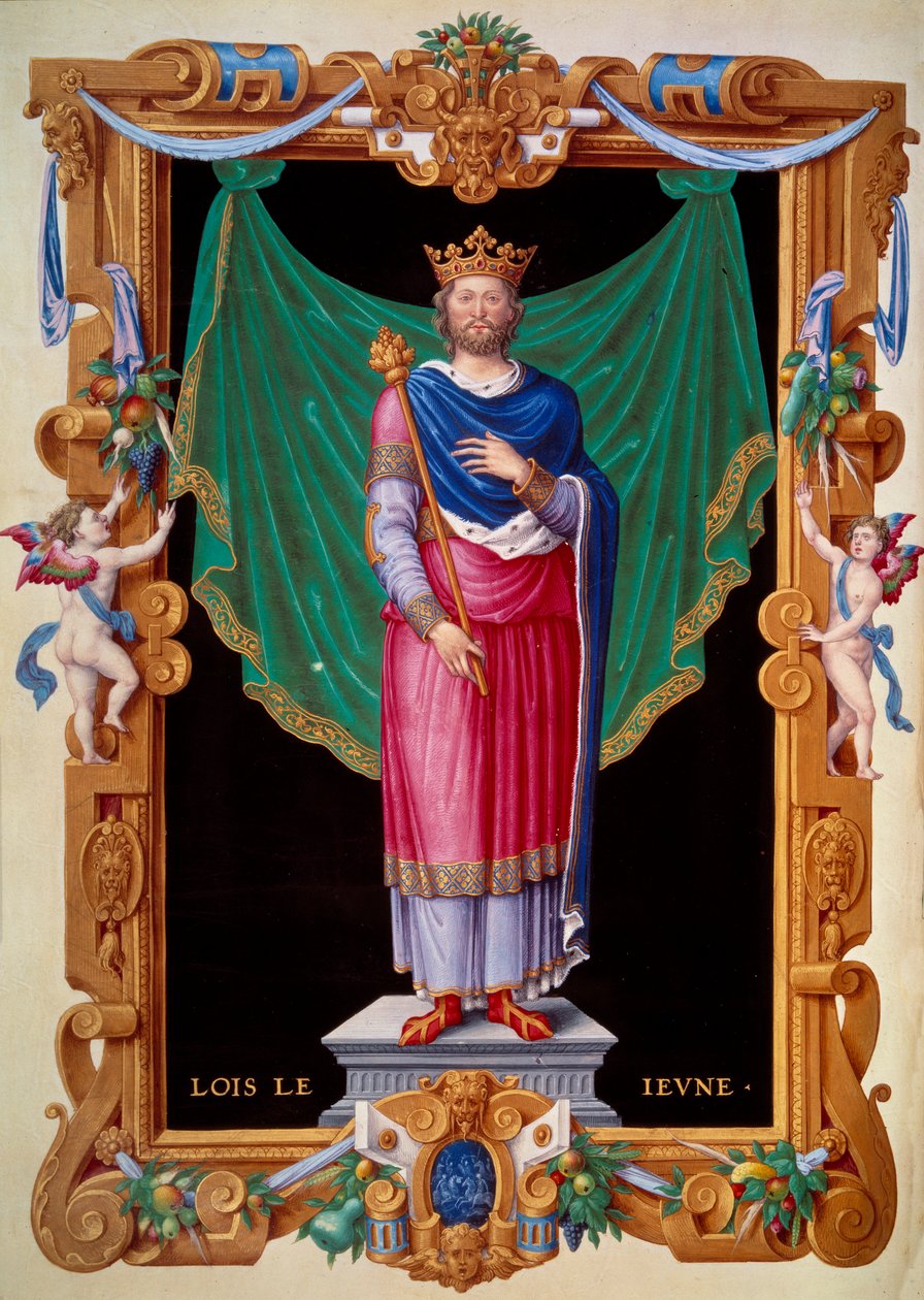 VII. Lajos francia király portréja (1120-1180). Miniatűr a „Franciaország királyainak gyűjteményében”, Jean du Tillet alkotó: Unknown artist