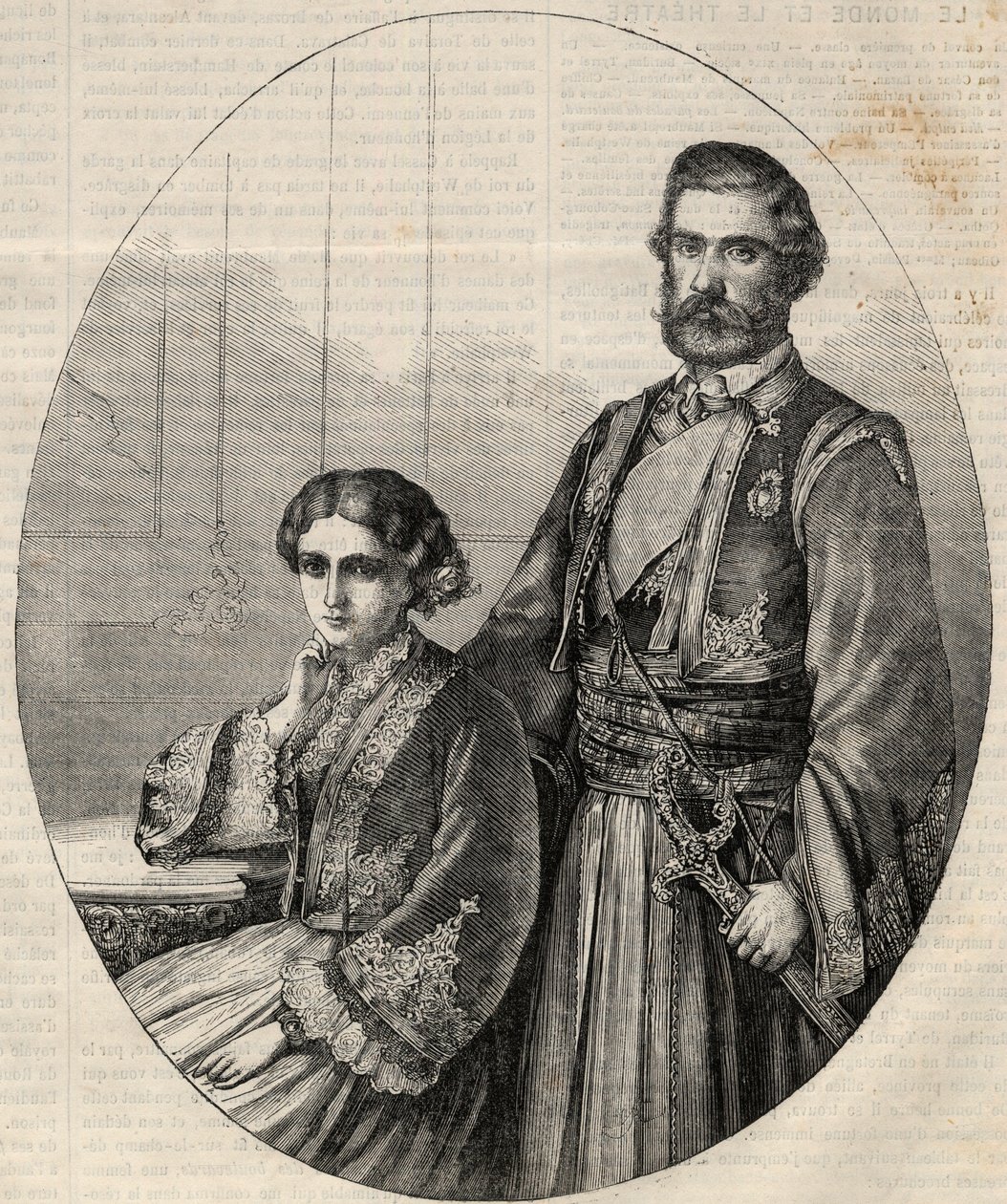 III. Mihály szerb herceg (1823-1868) és Julie hercegnő (1831-1919) portréja. Metszet a „” L