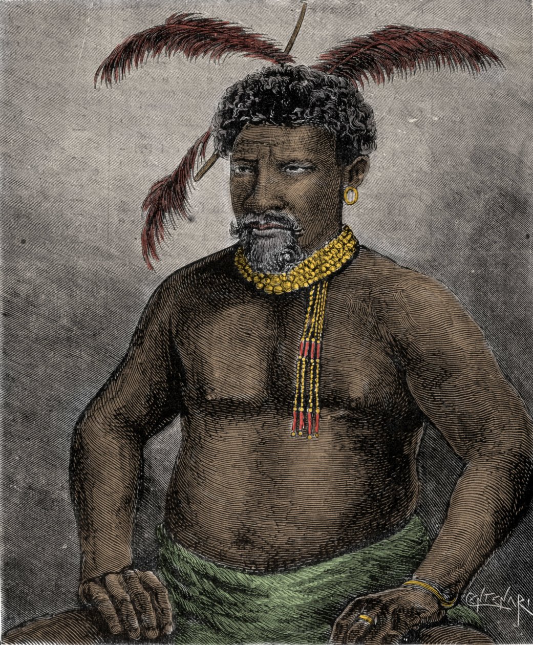 Cetshwayo zulu király portréja (vagy Cetawayo, Cetewayo, Cetywajo, Ketchwayo) (1826-1884) Metszet a XIX. alkotó: Unknown artist