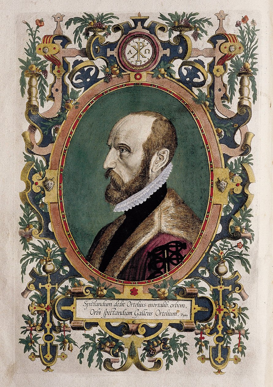 Abraham Ortelius térképész portréja (színes metszet) alkotó: Unknown artist
