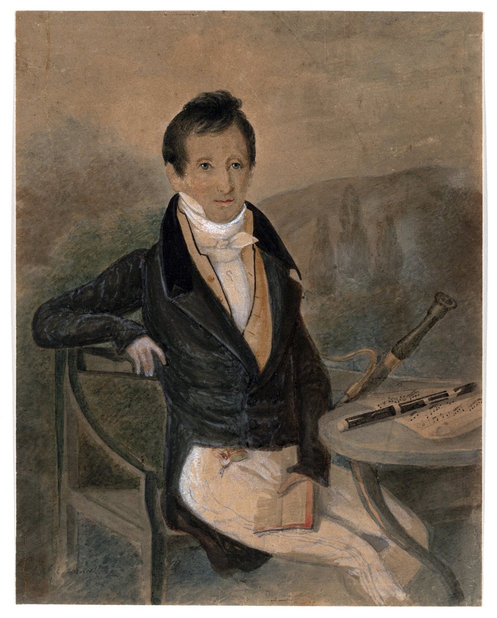 Jean-Louis Tulou (1786-1865) fuvolaművész portréja par Anonymous, c. 1840 - Akvarell és fehér szín, papír, 20,6x16,2 - Magángyűjtemény alkotó: Unknown artist