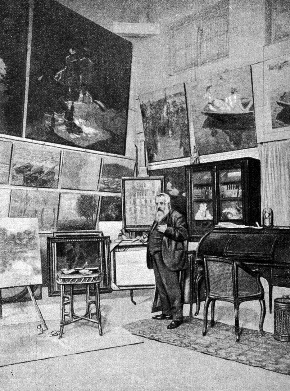 Claude Monet festő (1840 - 1926) portréja műtermében. alkotó: Unknown artist