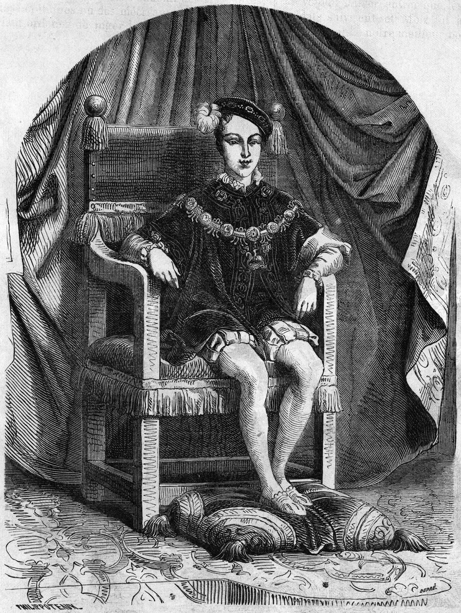 A fiatal VI. Edward angol és ír király (1537-1553) portréja, a XIX. századi metszet. alkotó: Unknown artist