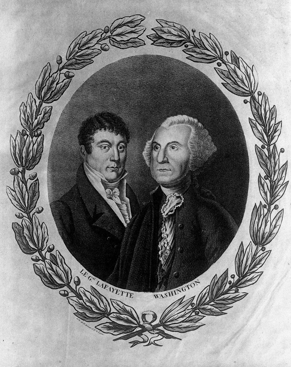 La Fayette tábornok (Lafayette) és Georges Washington portréi - metszet alkotó: Unknown artist