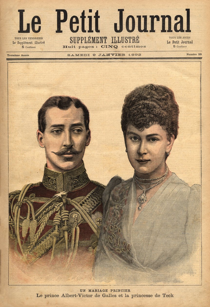 Portrék a házasságkötésük bejelentése alkalmából Albert Viktor hercegről, Clarence és Avondale hercegéről Mary of Teck-kel, Le Petit Journal, 1892.09.01. alkotó: Unknown artist