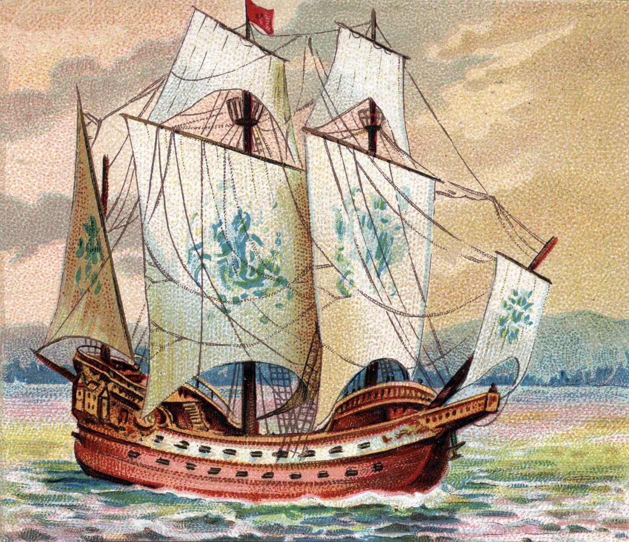 Portugál Carack - Portugál Caraque - A portugál flotta karak (hajó) jellegének ábrázolása a 15. század végén alkotó: Unknown artist