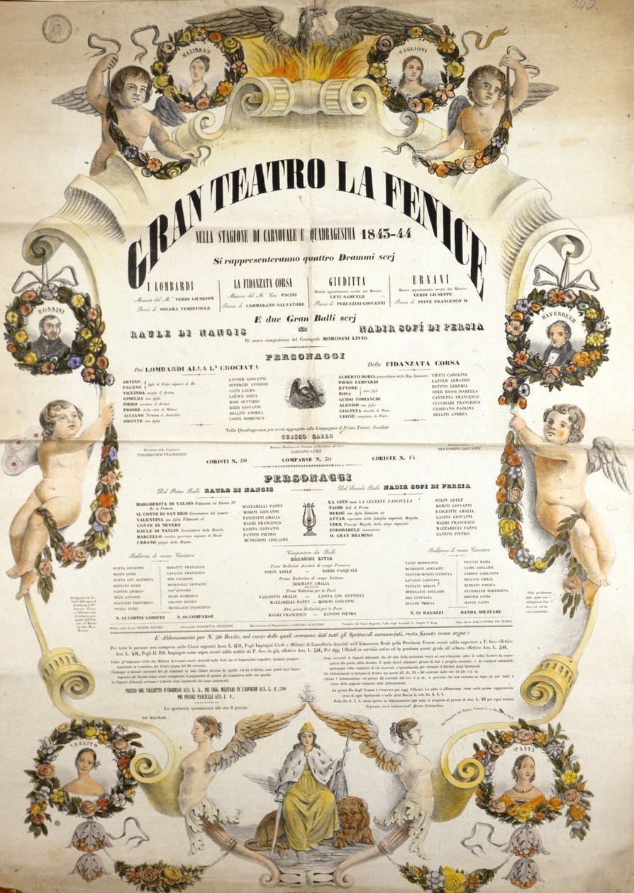 Giuseppe Verdi (1813-1901) olasz zeneszerző „” Aida” című operájának plakátja, a velencei La Fenice színház 1843-1844-es előadásához. alkotó: Unknown artist