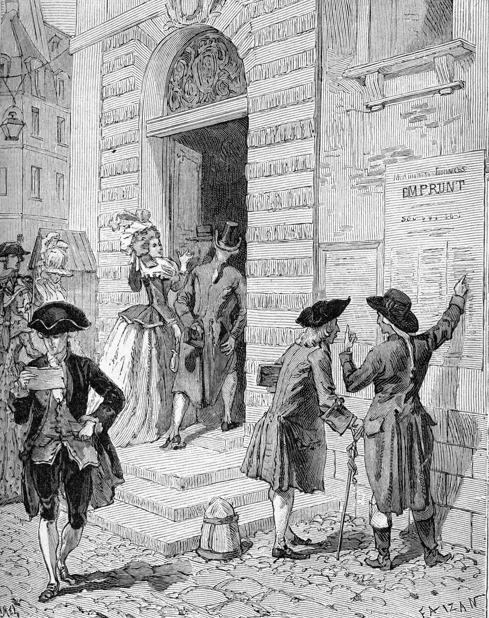 Charles Alexandre (Charles-Alexandre) de Calonne (1734-1802) pénzügyminiszter és főellenőr által elhelyezett plakát, amely kölcsönadásra buzdít. századi metszet. Jules Michelet „Histoire de France” című művében alkotó: Unknown artist