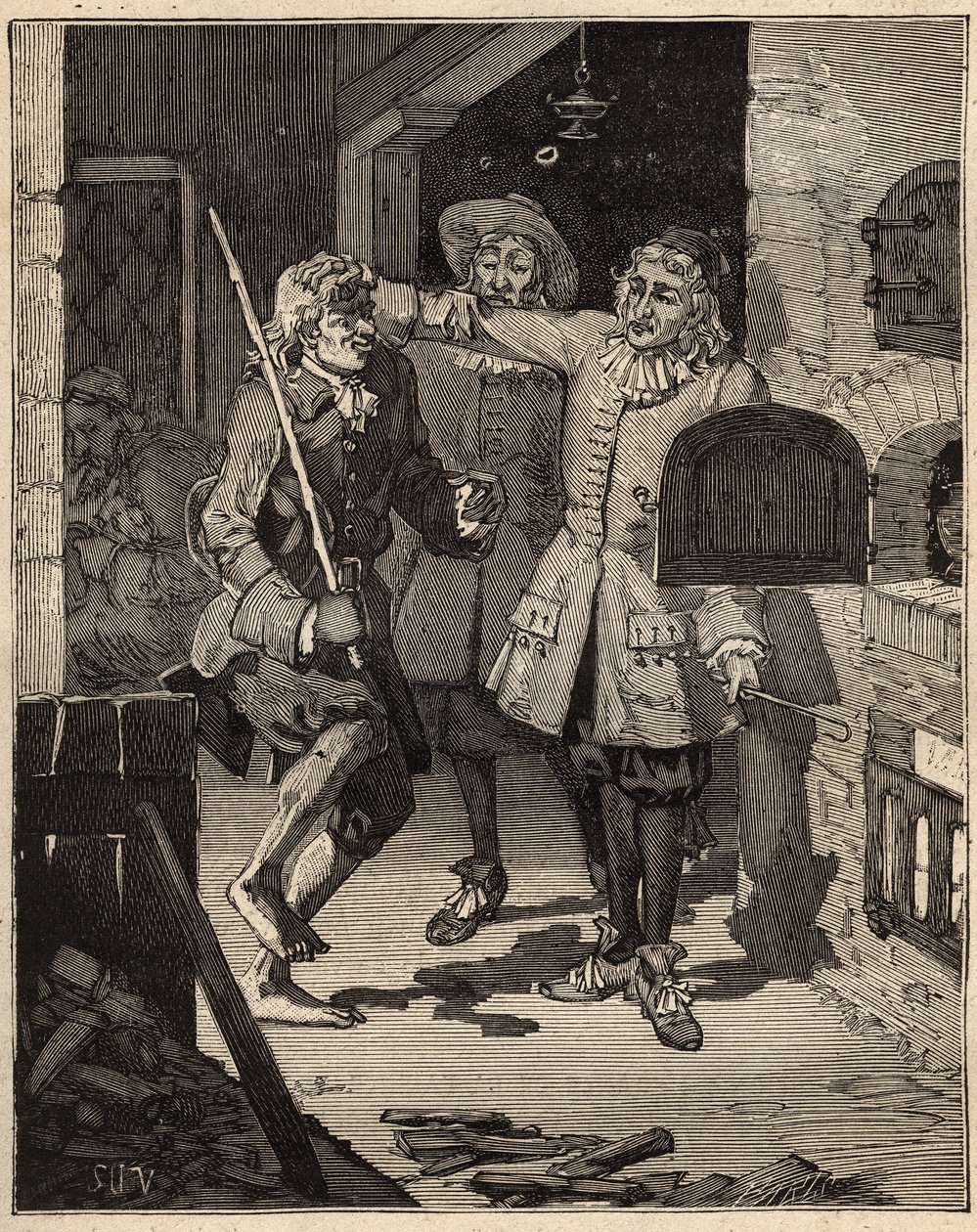 Kerámia: csőföld (finom fajansz). Az angol John Astbury (1688-1743) eljött John Philip és David Elers testvérek házába, hogy ellopja tőlük az új fehér fajansz titkát. Metszet 1885-ből a „Les arts et metiers illustres” című könyvében, A. alkotó: Unknown artist