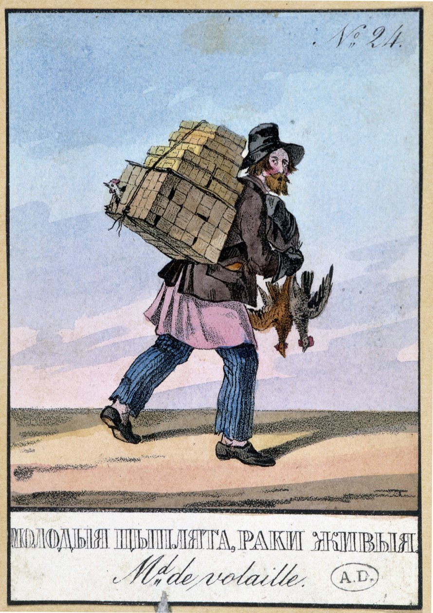 Baromfikereskedő - 19. századi metszet alkotó: Unknown artist