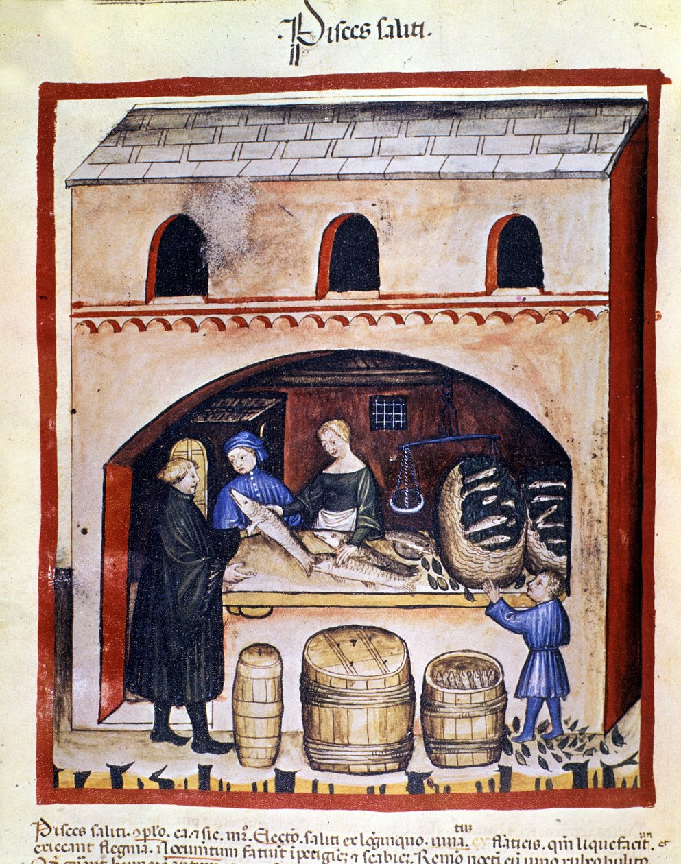 Piszkos halak előkészítése. Megvilágítás az orvostudomány és a dietetika fejéséből "" Tacuinum sanitatis"" alkotó: Unknown artist