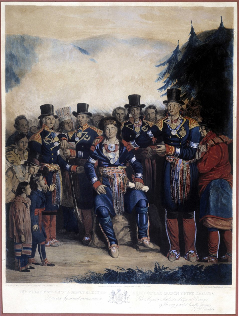 A kanadai huron indiánok újonnan megválasztott főnökének bemutatása alkotó: Unknown artist
