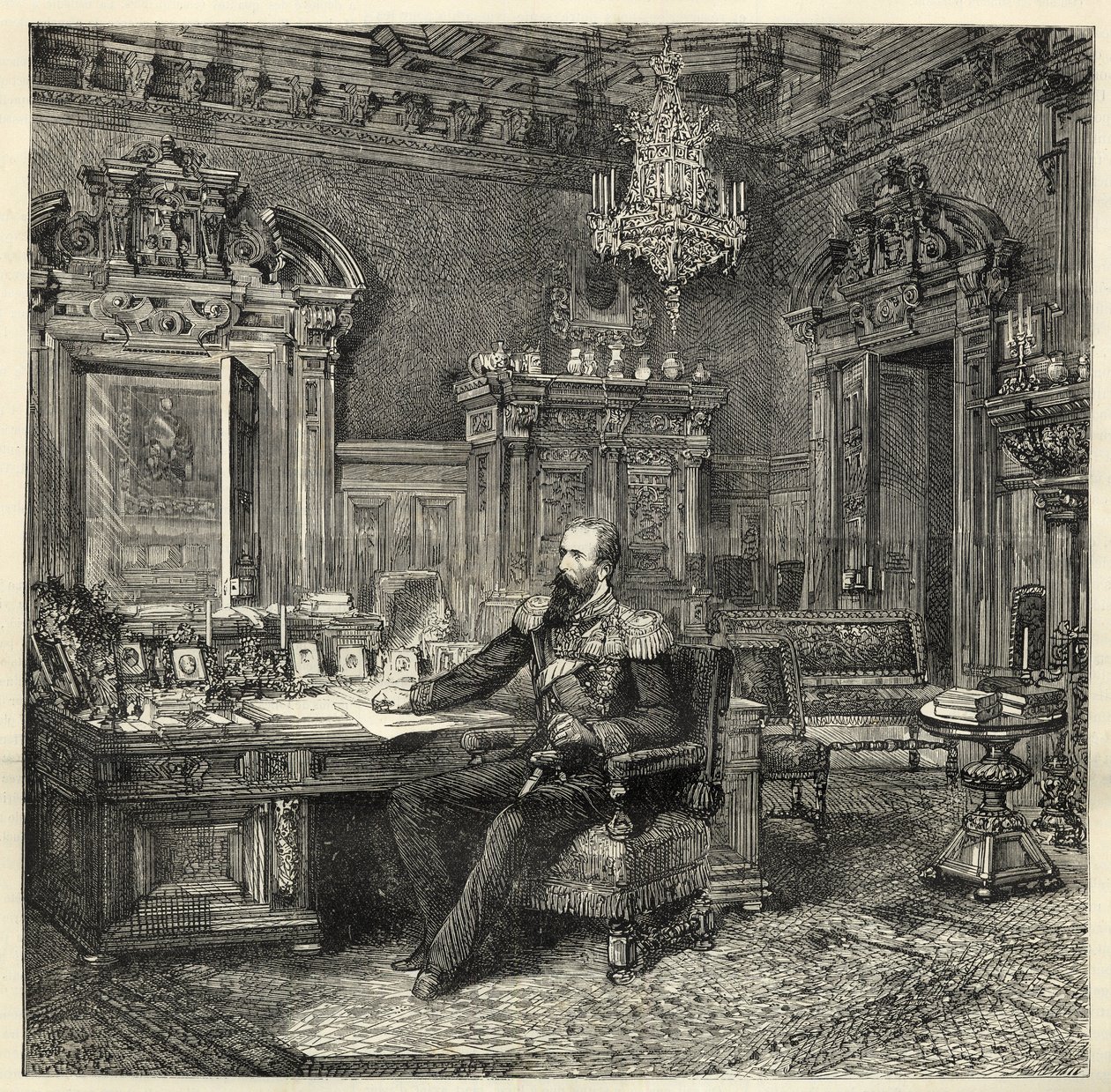 Sándor bolgár herceg (1857-1893), dolgozószobájában - Battenbergi Sándor - I. Sándor bolgár vagy Battenbergi Sándor (1857-1893) portréja a munkaszekrényében - 1886 - alkotó: Unknown artist