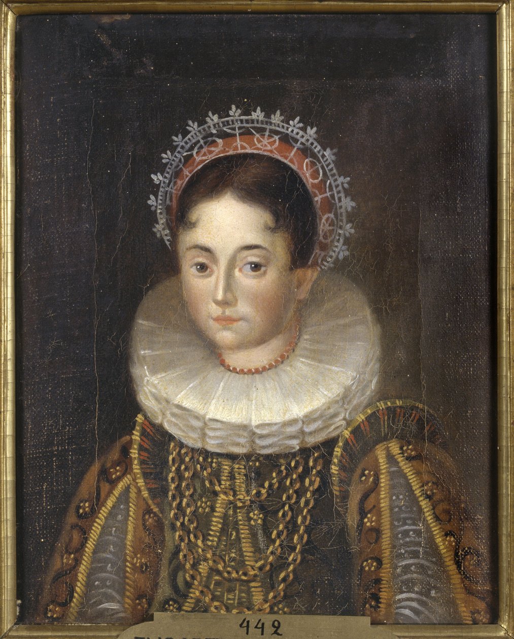Princesse Elisabeth de Suede, Mecklembourg Gadebusch hercegnő hitvese – Erzsébet svéd hercegnő (1549-1597), mecklenburgi hercegnő portréja, Anonymous. Olajfestmény. Mérete: 28x22 cm. Nemzeti Múzeum Stockholm alkotó: Unknown artist