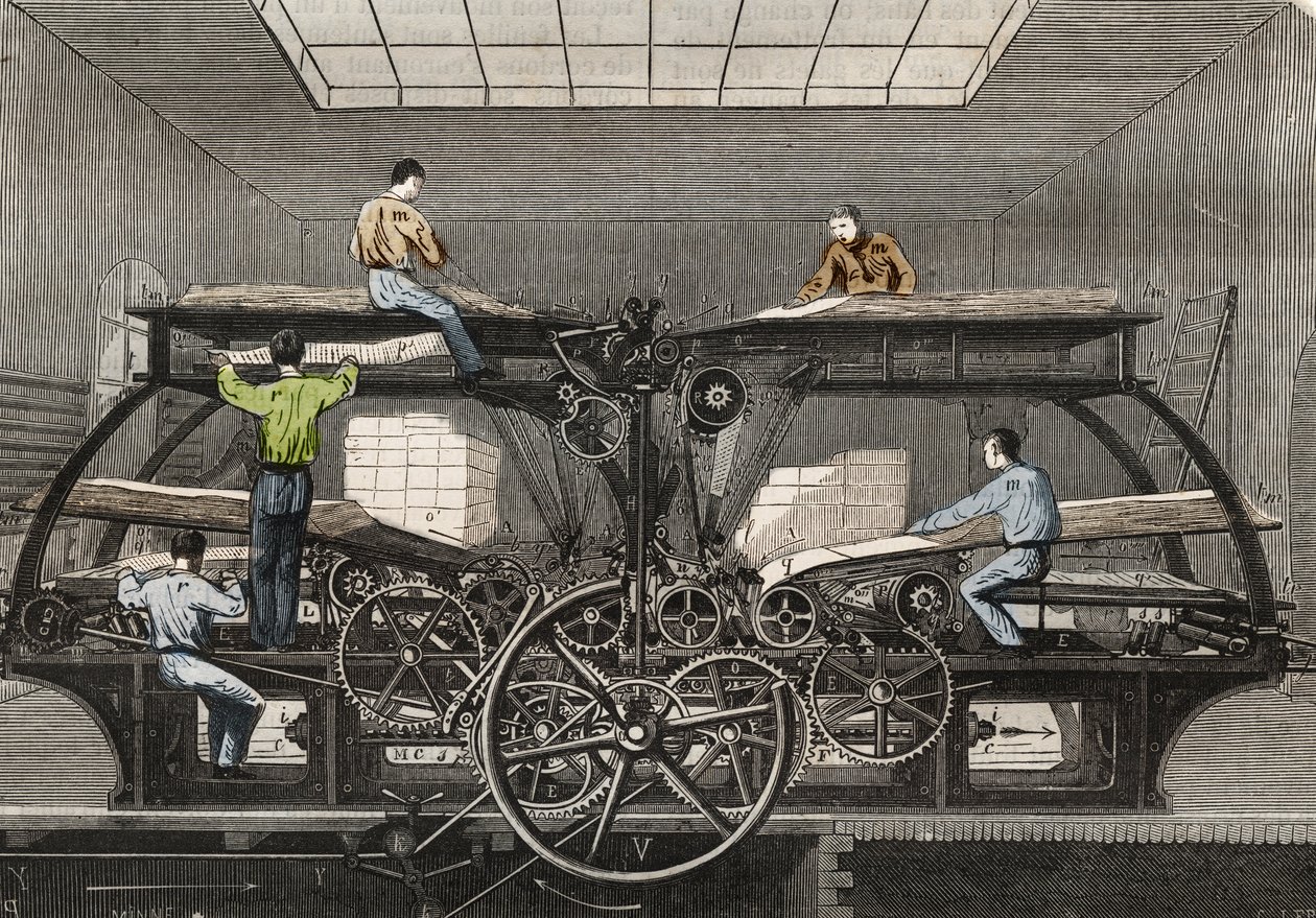 Nyomda: a párizsi „Le Siecle” újság nyomdája. Metszet 1857-ből a „Le Musee Des Sciences”-ben alkotó: Unknown artist