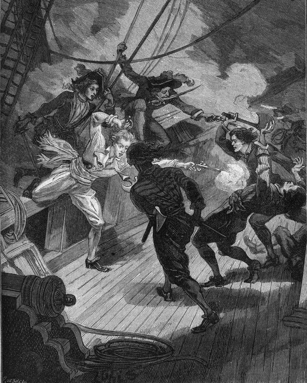 Jean Bart közlegény (1650-1702) közeledik egy hajóhoz. századi metszet. Jules Michelet „Histoire de France” című művében alkotó: Unknown artist