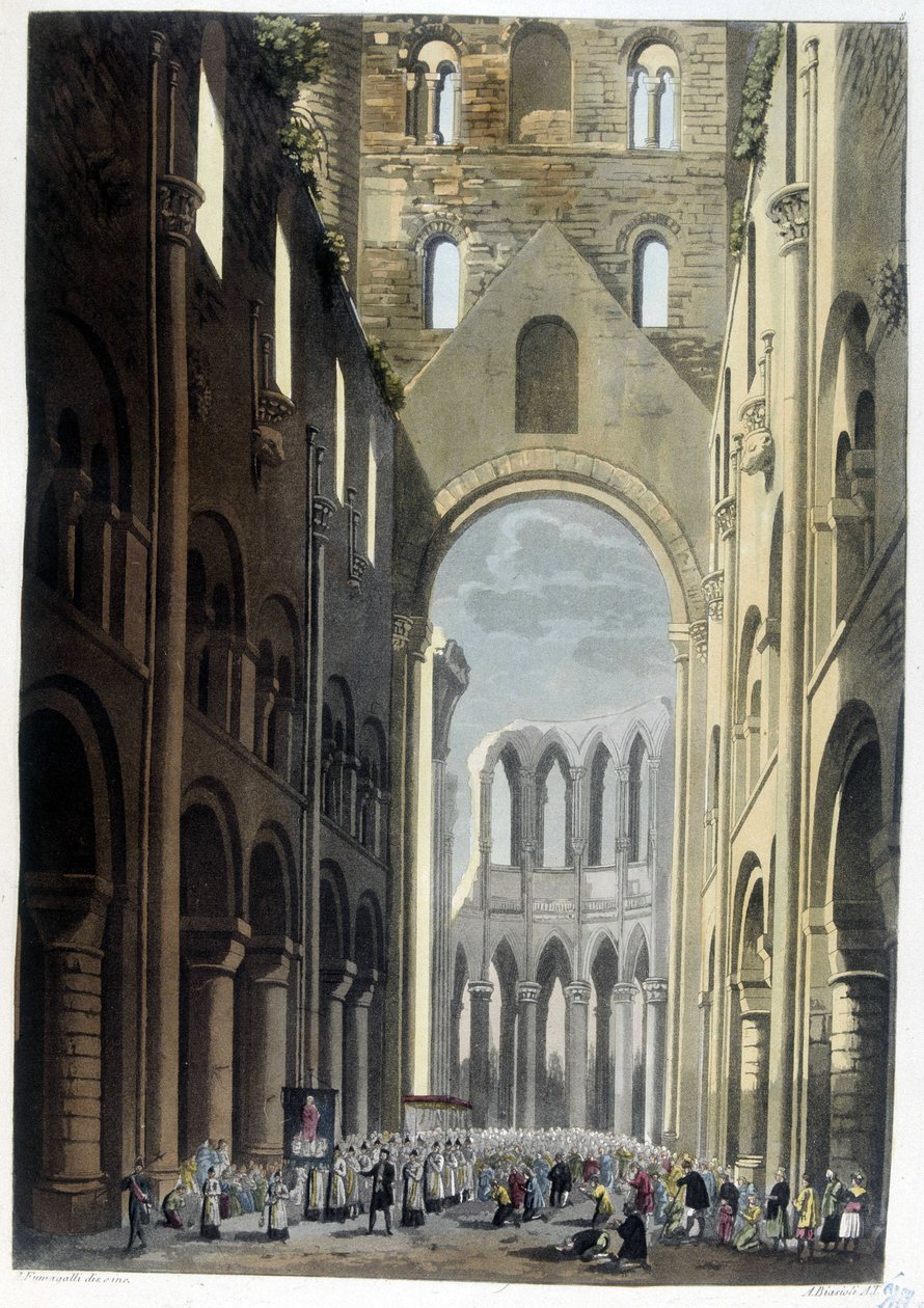 Felvonulás a Jumieges apátságban – Dr. Ferrario „” A régi és modern viselet”-ben, szerk. Milánó alkotó: Unknown artist