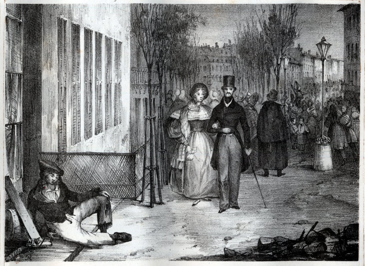 Promenade sur les boulevards Párizsban a 19. században - metszet alkotó: Unknown artist