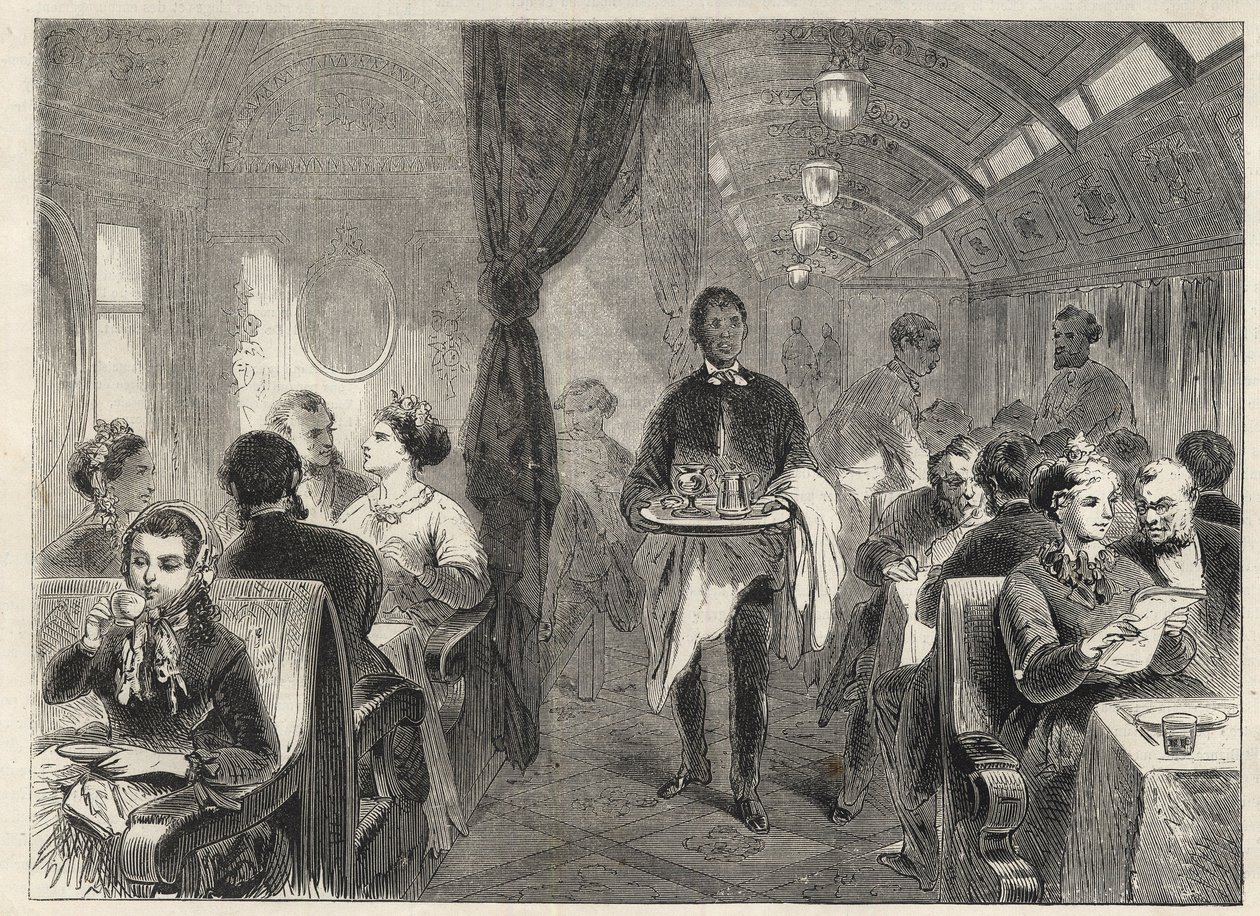 A Pacific Railways Pullman étkezőkocsija 1869-ben - a Pacific Railway egyik vagonszállodájában - alkotó: Unknown artist