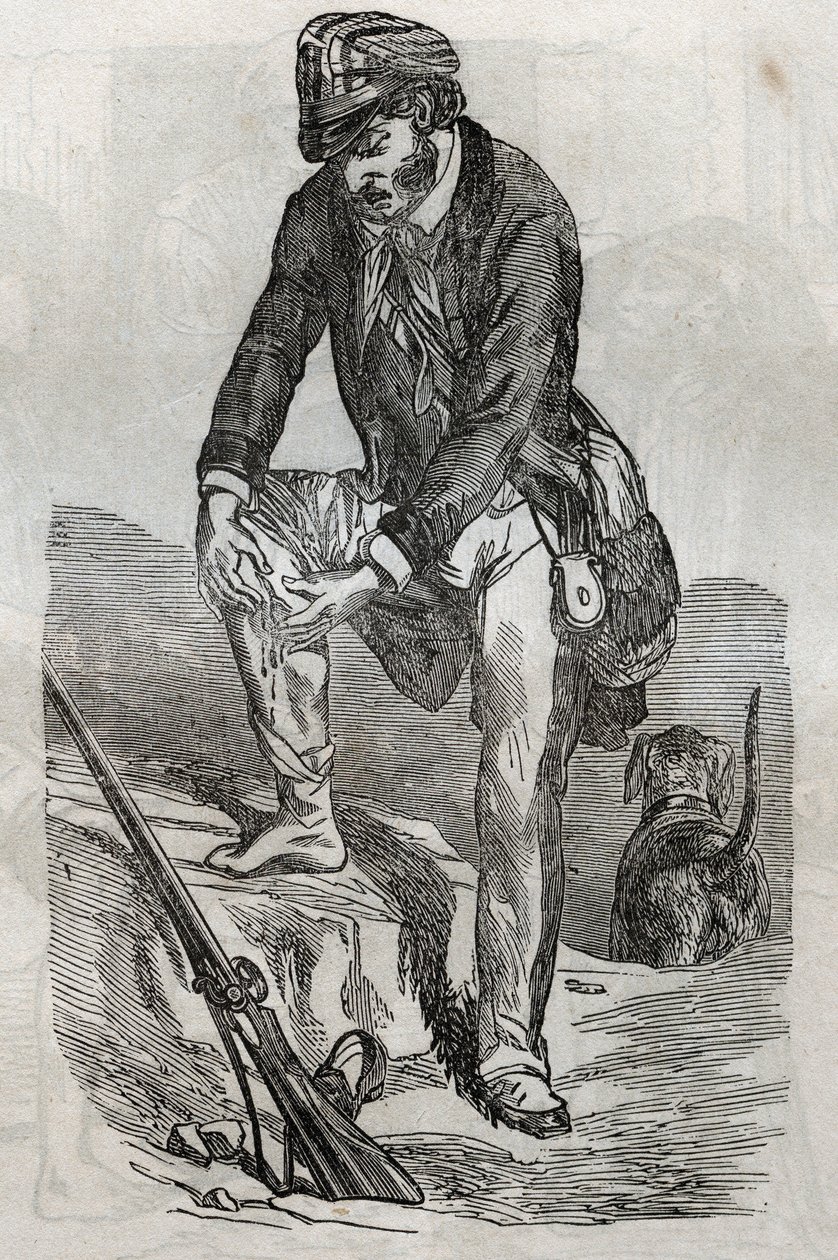 Düh - harapás kezelése egy feldühödött állat - fáj a sebét nyomva - vésés "La Sante Universelle - Orvosi útmutató családoknak" 1852 alkotó: Unknown artist