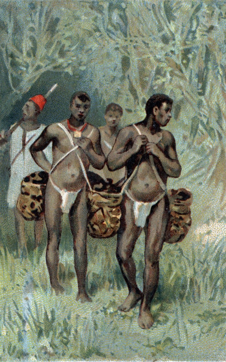 Resoling gumi Kongóban. A 19. század végének kromolitográfiája. alkotó: Unknown artist