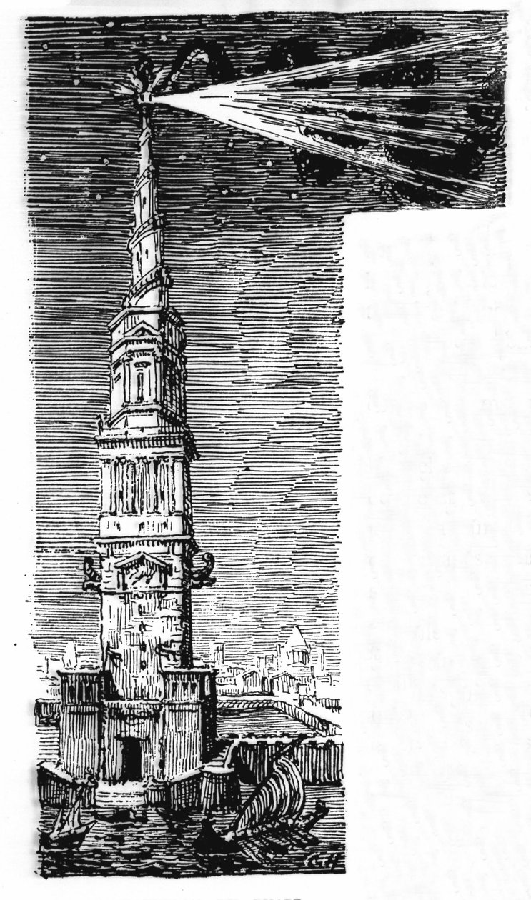 Alexandriai világítótorony rekonstrukciója Ebers Egyiptom után. alkotó: Unknown artist