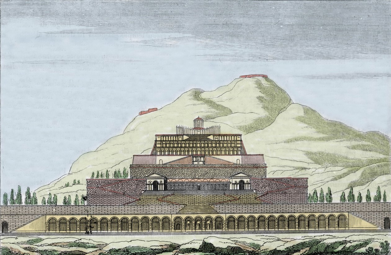 Fortuna (a véletlen római istensége) templomának rekonstrukciója Palestrinában, Olaszországban. századi metszet alkotó: Unknown artist