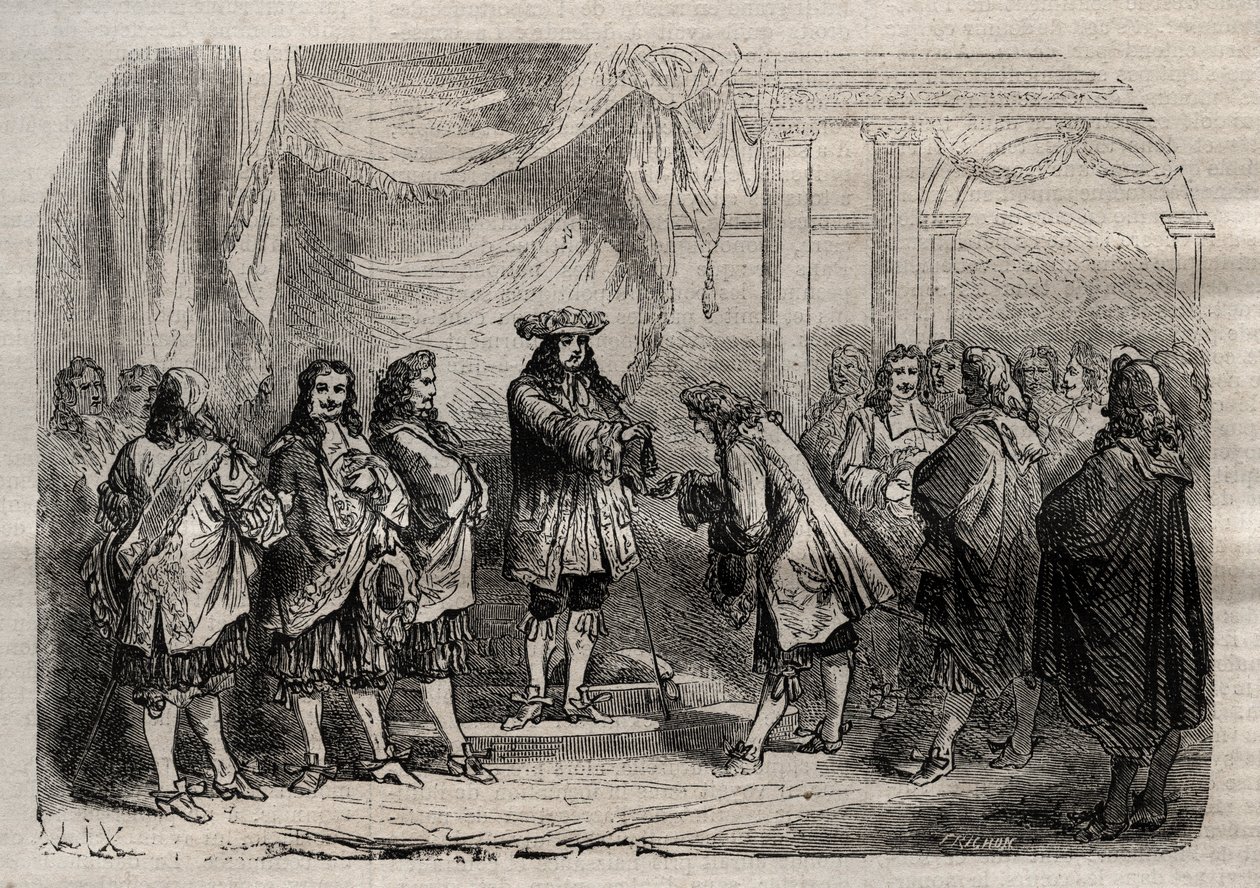 Rene Duguay Trouin (Duguay-Trouin) (Rene Trouin du Gue dit) (1673-1736) átveszi Szent Lajos keresztjét XIV. Lajos király kezéből – „” Dictionnaire populaire illustrious” metszet – 1864 – Joseph Decembre és Edmond Allonier - alkotó: Unknown artist