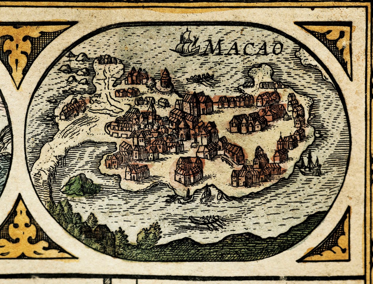 Makaó ábrázolása, részlet a Le Theater du monde-ban alkotó: Unknown artist